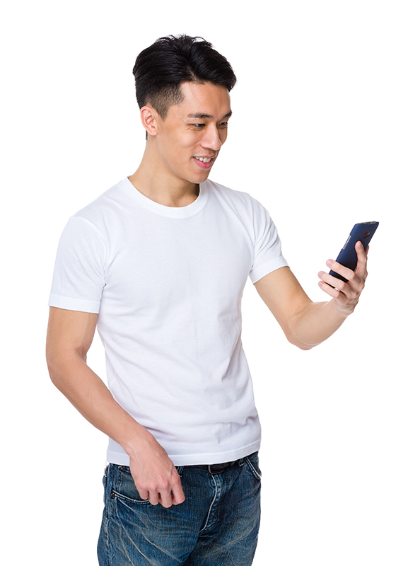 Young man use of the cellphone Remote monitoring of his propane