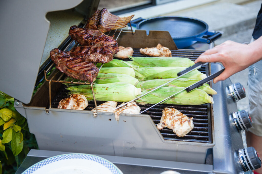 grilling on a propane BBQ